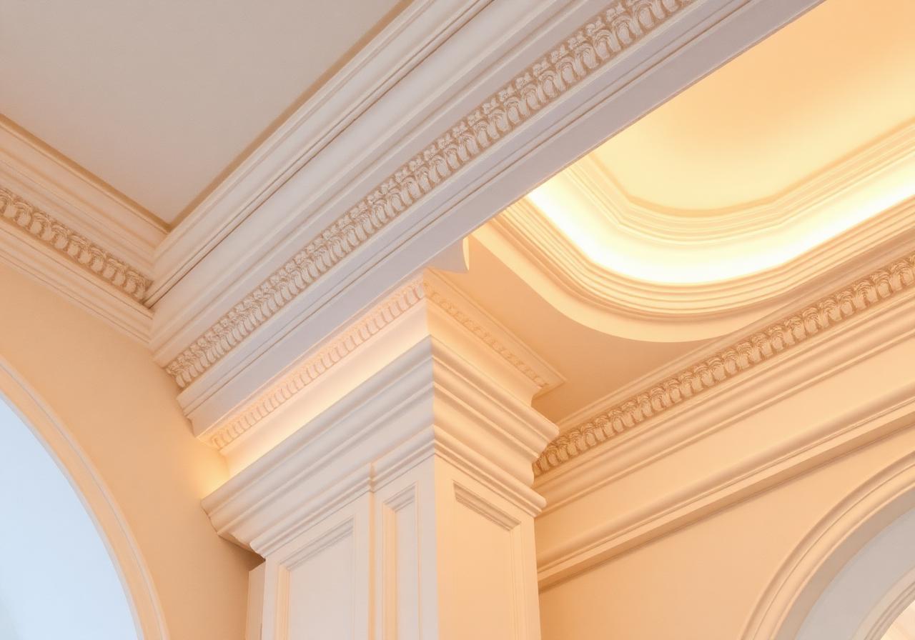 Detail of POP cornice and cove ceiling lighting
